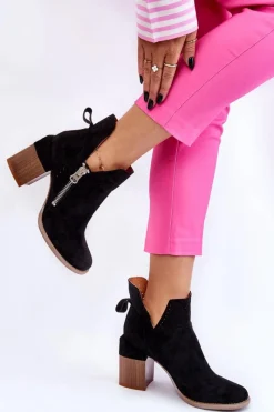 Hot Boto Zamszowe Botki Na Masywnym Obcasie Czarne Camden