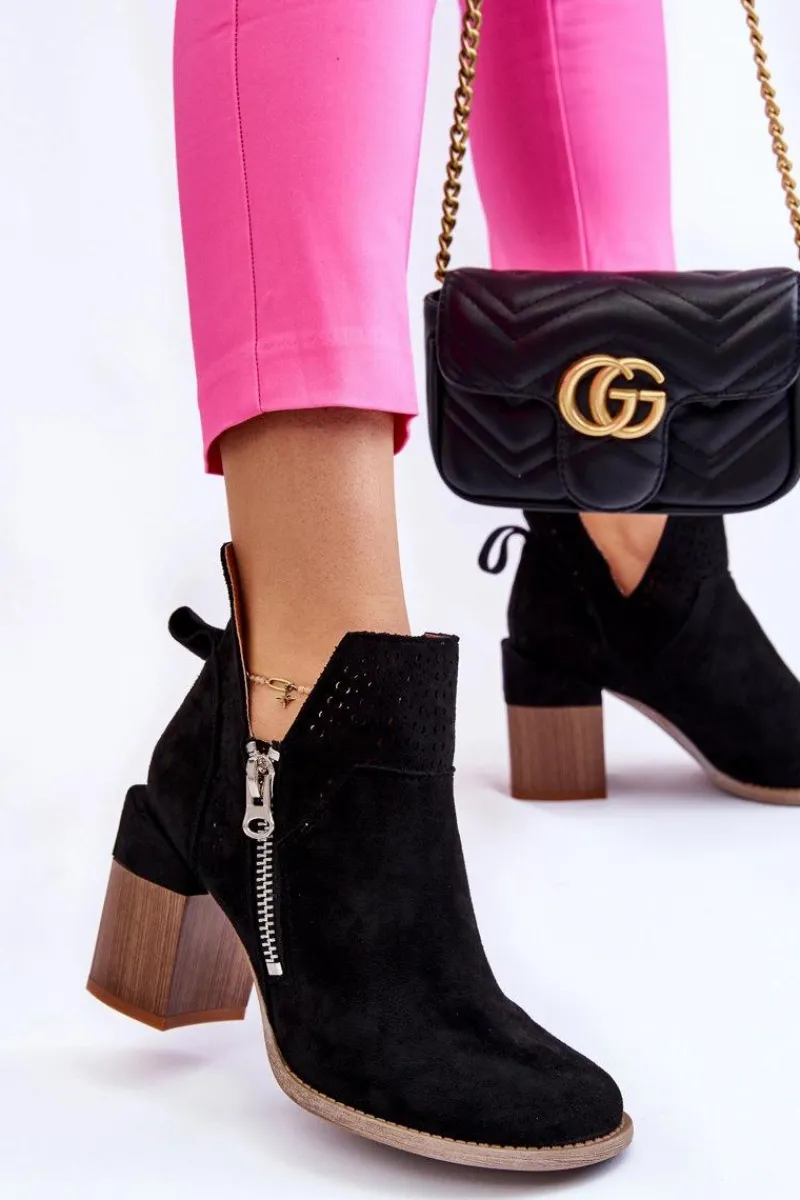 Hot Boto Zamszowe Botki Na Masywnym Obcasie Czarne Camden