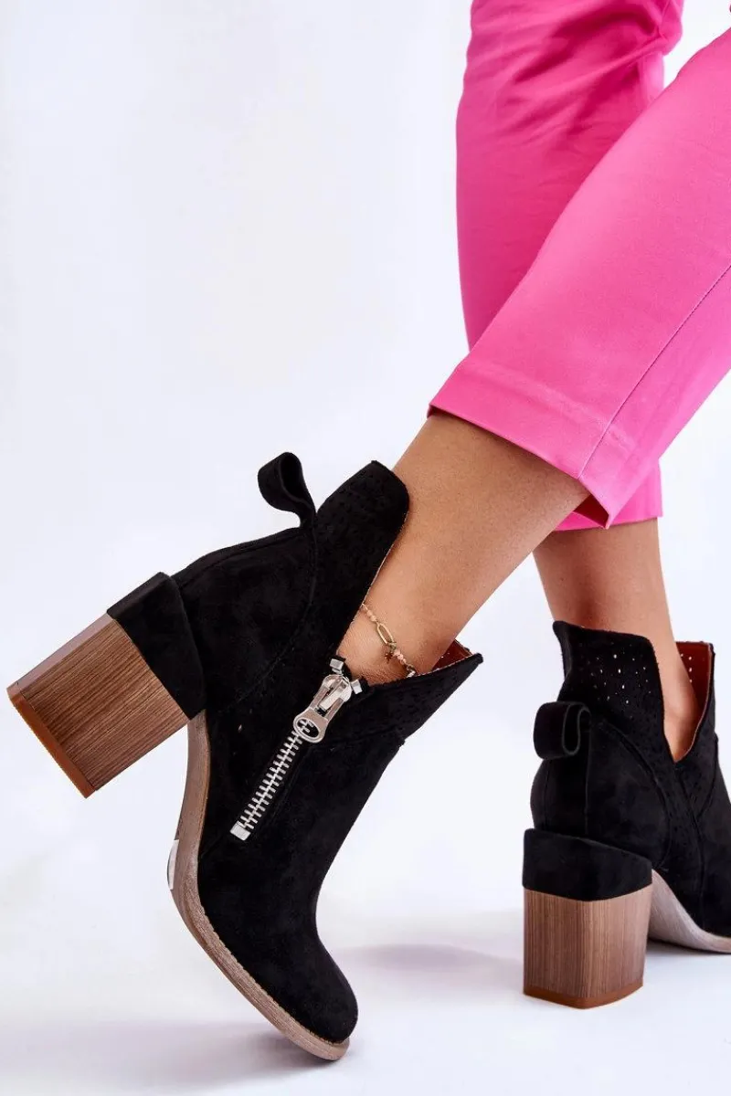 Hot Boto Zamszowe Botki Na Masywnym Obcasie Czarne Camden