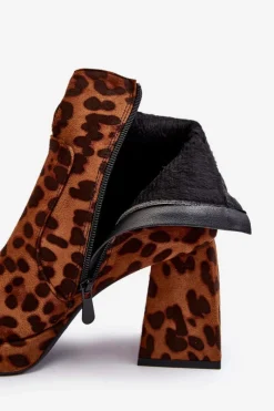 Hot Zamszowe Botki Na Masywnym Obcasie Zwierzęcy Wzór Brązowe Abnous Damskie Botki Na Słupku|Brązowe I Beżowe Botki