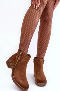 Hot Boto Zamszowe Botki Na Niskim Słupku Brązowe Laurisa