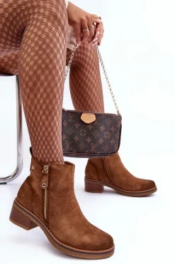 Hot Boto Zamszowe Botki Na Niskim Słupku Brązowe Laurisa