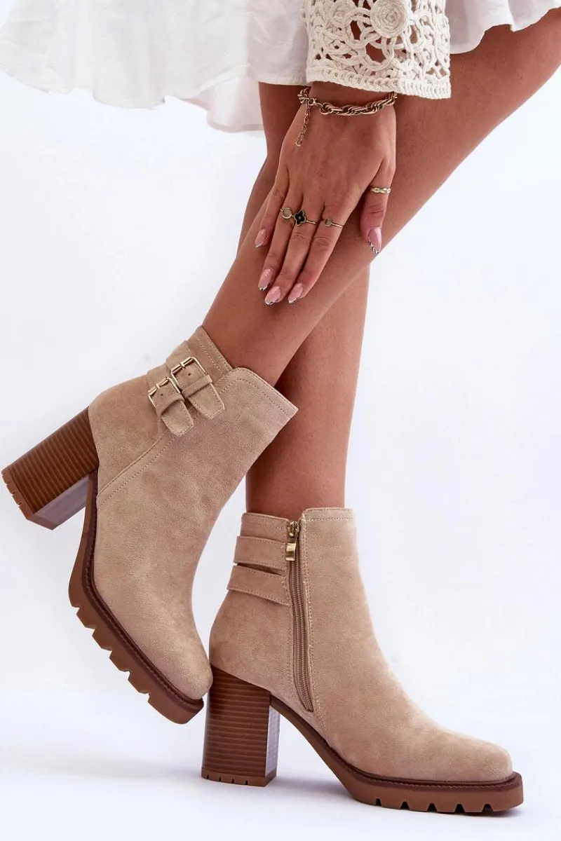 Discount Zamszowe Botki Na Obcasie Beżowe Makeline Damskie Botki Na Słupku|Brązowe I Beżowe Botki