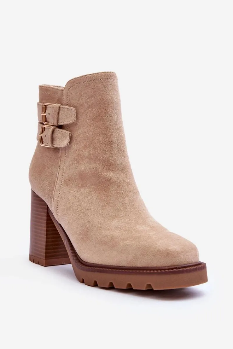 Discount Zamszowe Botki Na Obcasie Beżowe Makeline Damskie Botki Na Słupku|Brązowe I Beżowe Botki