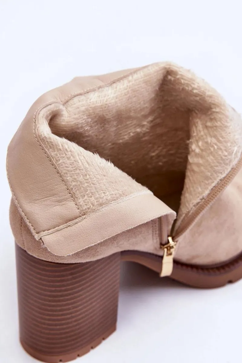 Discount Zamszowe Botki Na Obcasie Beżowe Makeline Damskie Botki Na Słupku|Brązowe I Beżowe Botki