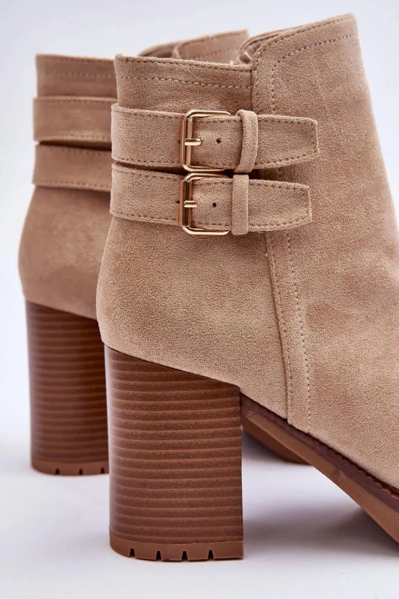 Discount Zamszowe Botki Na Obcasie Beżowe Makeline Damskie Botki Na Słupku|Brązowe I Beżowe Botki
