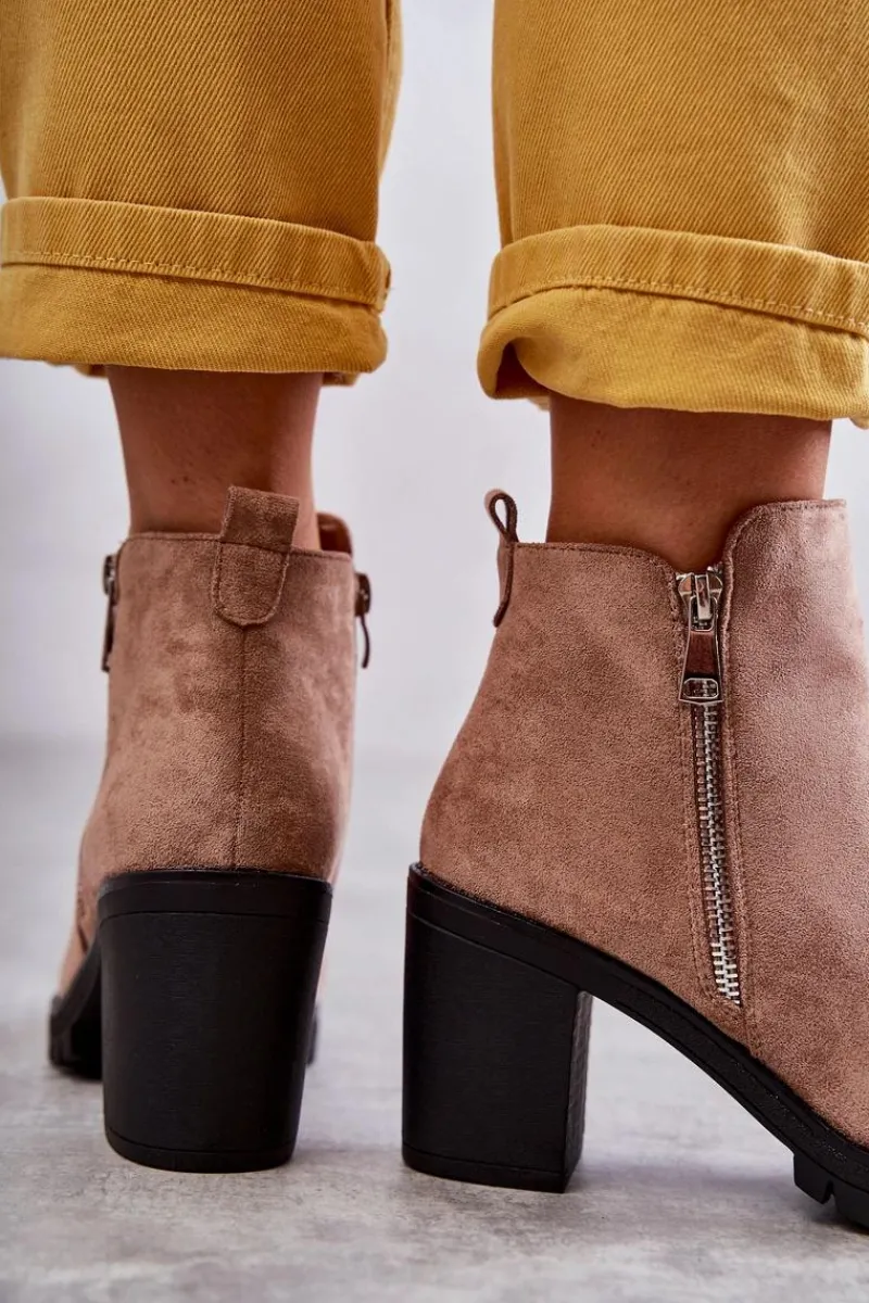 Sale Zamszowe Botki Na Obcasie Z Suwakiem Beżowe Sevione Damskie Botki Na Słupku|Czarne Botki