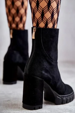 Sale Zamszowe Botki Na Obcasie Czarne Elia Damskie Damskie Trapery|Botki Skórzane