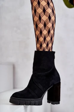 Sale Zamszowe Botki Na Obcasie Czarne Elia Damskie Damskie Trapery|Botki Skórzane