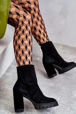 Sale Zamszowe Botki Na Obcasie Czarne Elia Damskie Damskie Trapery|Botki Skórzane