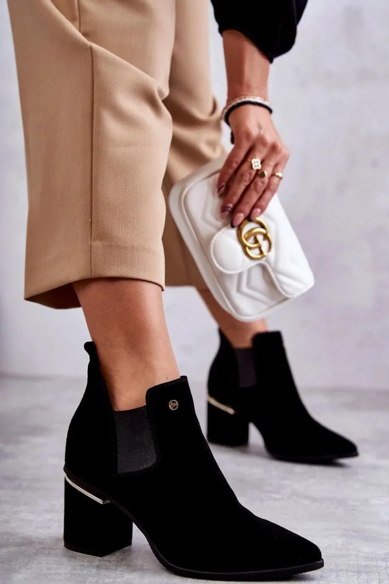 Online Zamszowe Botki Na Obcasie 2506 Czarne Damskie Botki Wiosenne|Botki Na Słupku