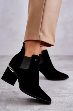 Online Zamszowe Botki Na Obcasie 2506 Czarne Damskie Botki Wiosenne|Botki Na Słupku