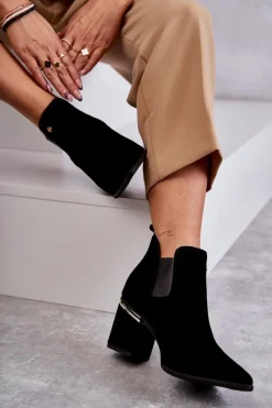 Online Zamszowe Botki Na Obcasie 2506 Czarne Damskie Botki Wiosenne|Botki Na Słupku