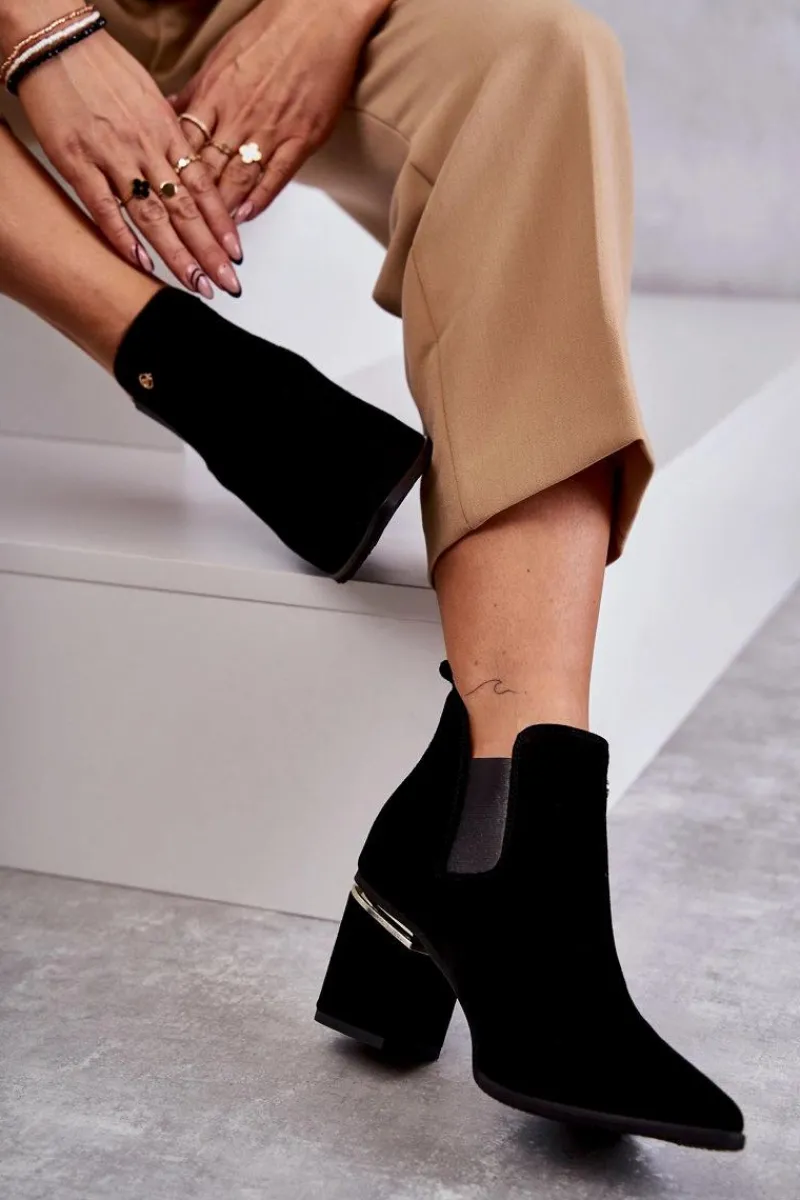 Online Zamszowe Botki Na Obcasie 2506 Czarne Damskie Botki Wiosenne|Botki Na Słupku
