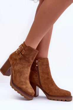 New Boto Zamszowe Botki Na Obcasie Brązowe Makeline Brązowy