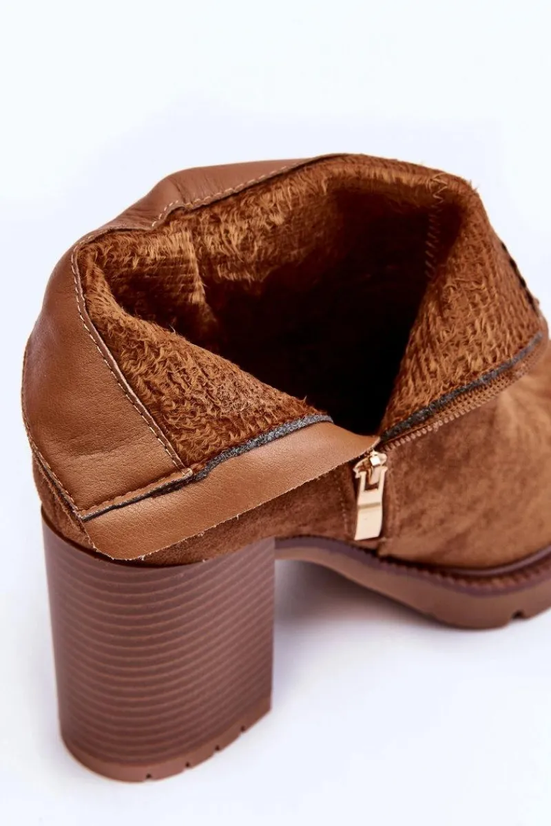 New Boto Zamszowe Botki Na Obcasie Brązowe Makeline Brązowy