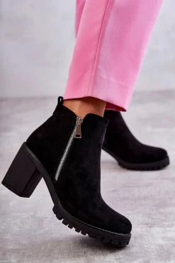 New Boto Zamszowe Botki Na Obcasie Z Suwakiem Czarne Sevione