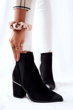 New Zamszowe Botki Na Obcasie Czarne Coriseis Damskie Botki Na Słupku|Czarne Botki
