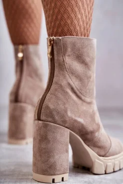 Best Boto Zamszowe Botki Na Obcasie Beżowe Elia