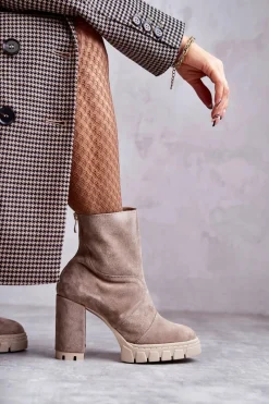 Best Boto Zamszowe Botki Na Obcasie Beżowe Elia