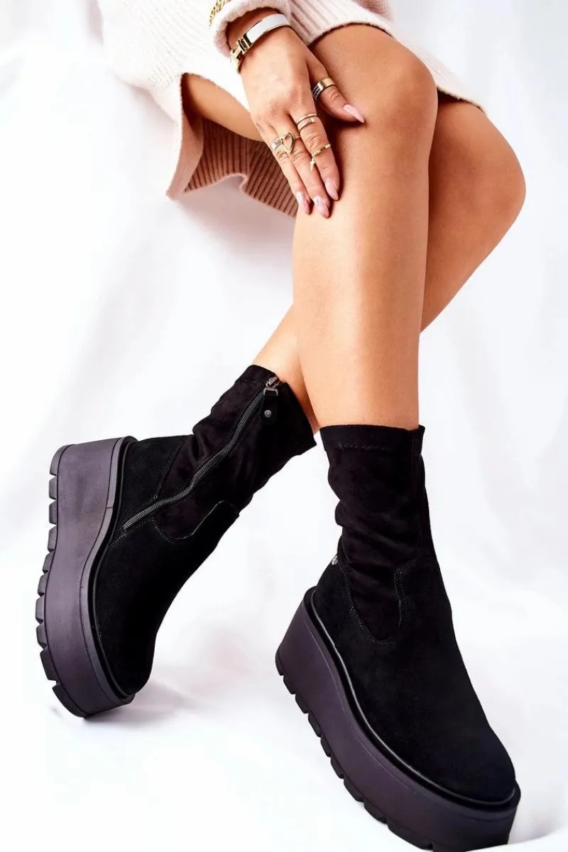 Outlet Maciejka Zamszowe Botki Na Platformie Czarne 05319-01