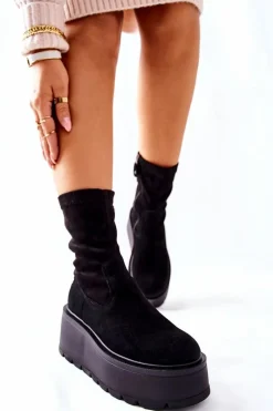 Outlet Maciejka Zamszowe Botki Na Platformie Czarne 05319-01