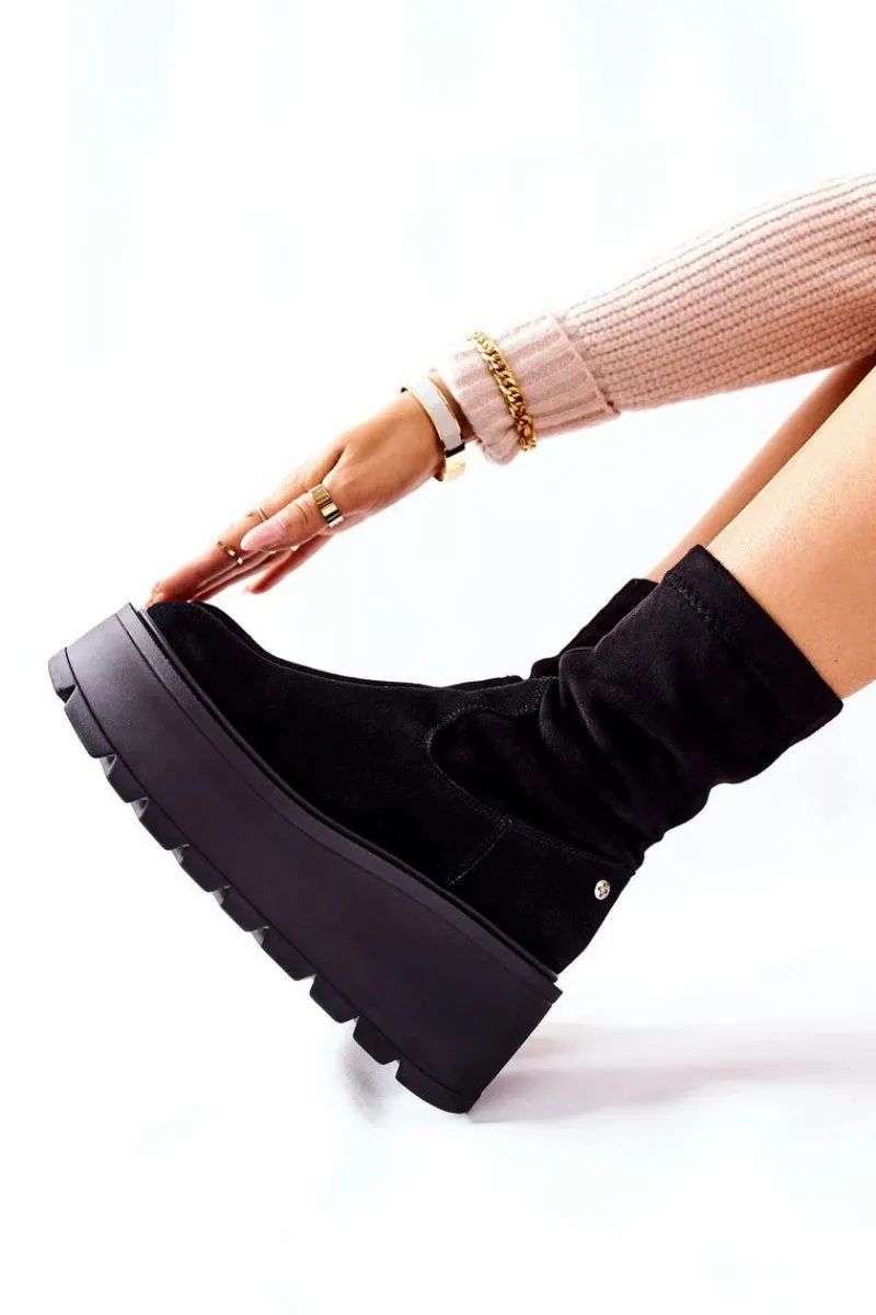 Outlet Maciejka Zamszowe Botki Na Platformie Czarne 05319-01