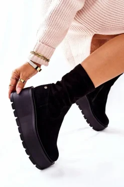 Outlet Maciejka Zamszowe Botki Na Platformie Czarne 05319-01