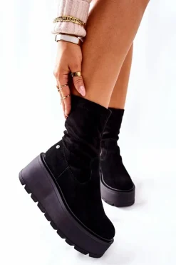 Botki Maciejka|Czarne Botki>Maciejka Zamszowe Botki Na Platformie Czarne 05319-01