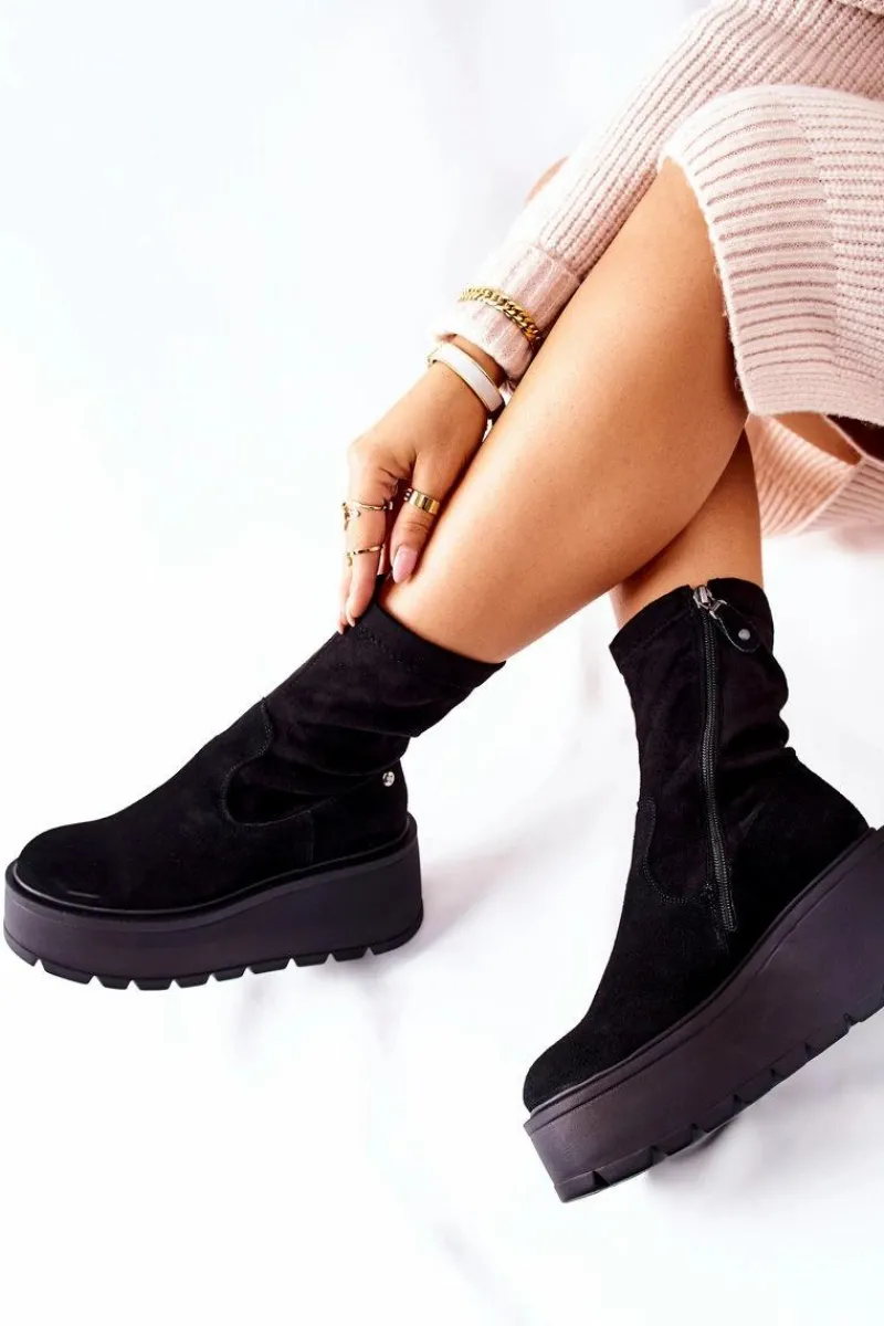 Botki Maciejka|Czarne Botki>Maciejka Zamszowe Botki Na Platformie Czarne 05319-01