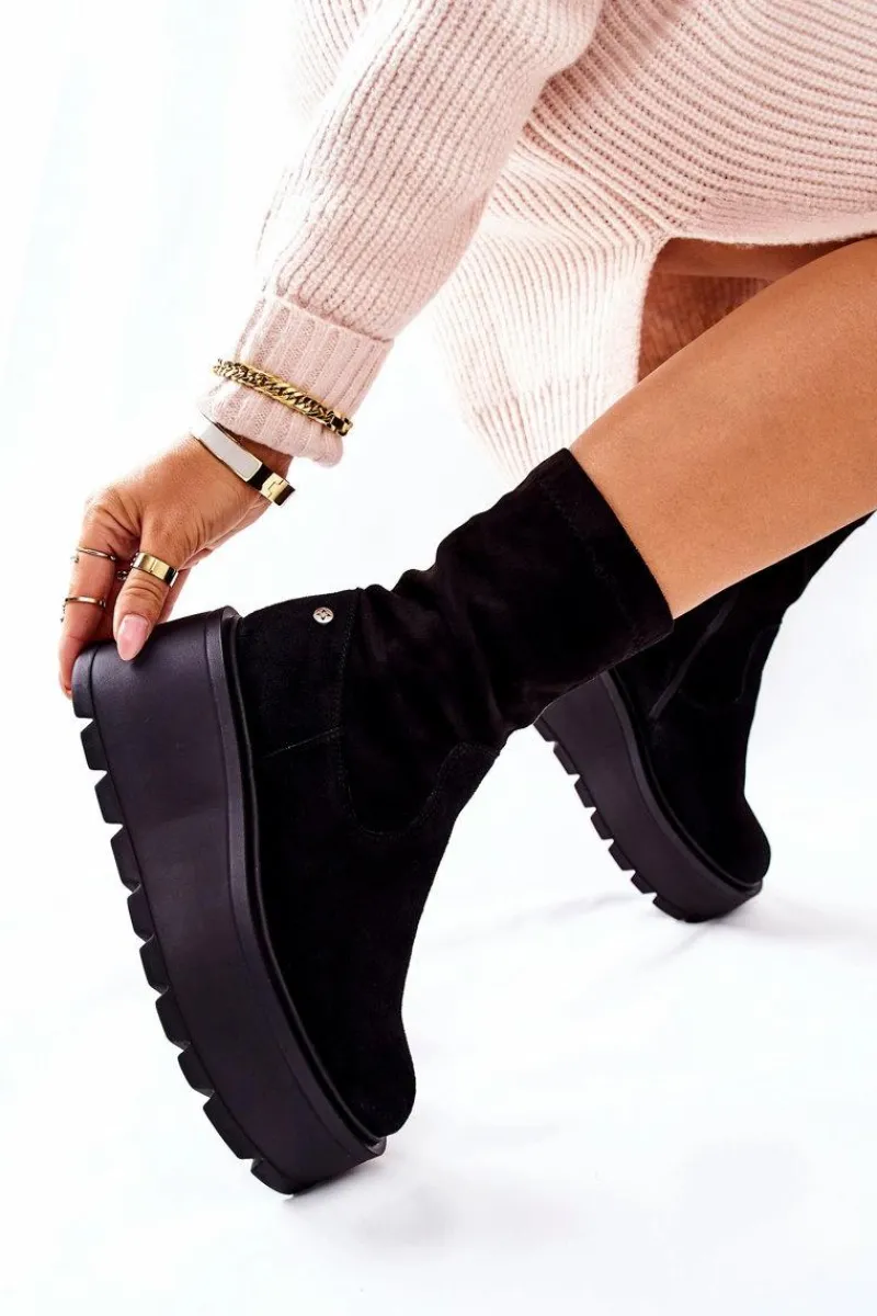 Botki Maciejka|Czarne Botki>Maciejka Zamszowe Botki Na Platformie Czarne 05319-01