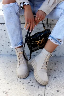 Boto Zamszowe Botki Na Platformie Lewski Shoes 3177 Jasnobeżowe