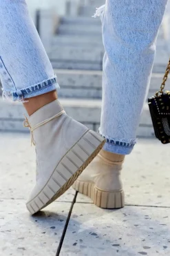 Boto Zamszowe Botki Na Platformie Lewski Shoes 3177 Jasnobeżowe