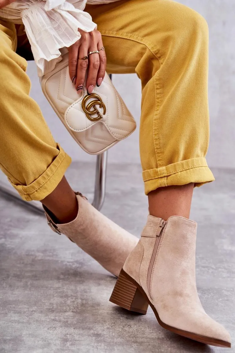 Hot Boto Zamszowe Botki Na Słupku Beżowe Vannes