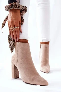 Best Boto Zamszowe Botki Na Słupku Beżowe Rinasa