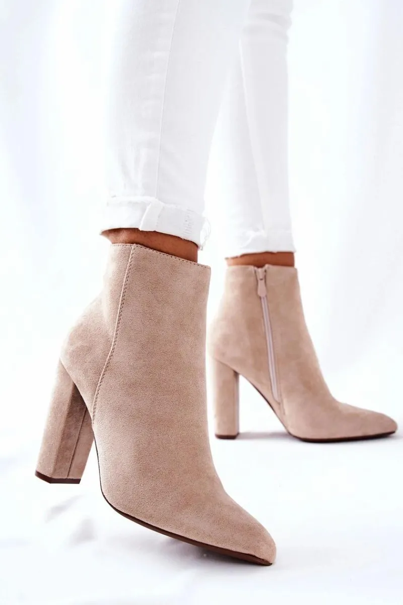 Best Boto Zamszowe Botki Na Słupku Beżowe Rinasa