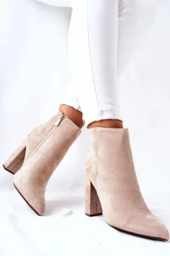 Best Boto Zamszowe Botki Na Słupku Beżowe Rinasa