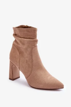 Clearance Boto Zamszowe Botki Na Słupku Beżowe Mellamene