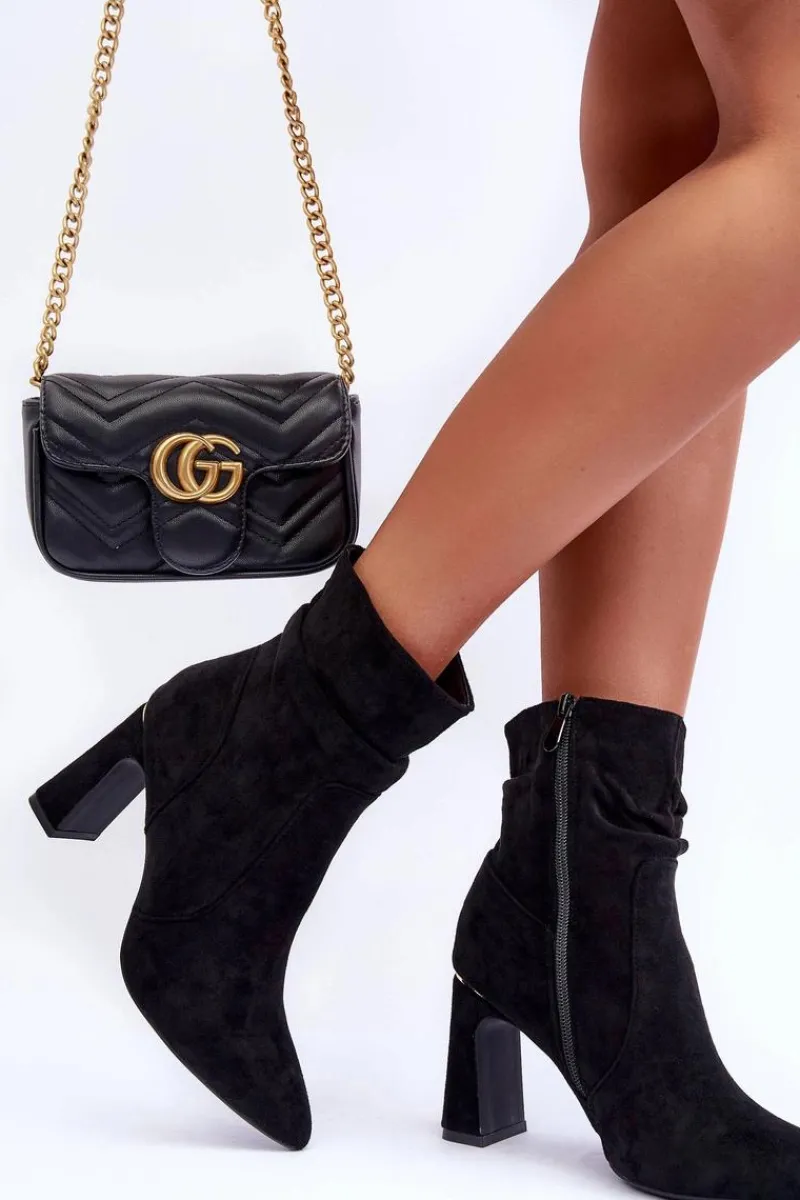 Botki Wiosenne|Botki Na Słupku>Boto Zamszowe Botki Na Słupku Czarne Mellamene