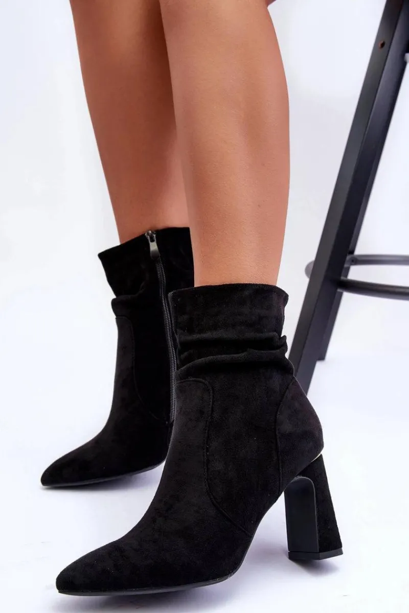 Botki Wiosenne|Botki Na Słupku>Boto Zamszowe Botki Na Słupku Czarne Mellamene