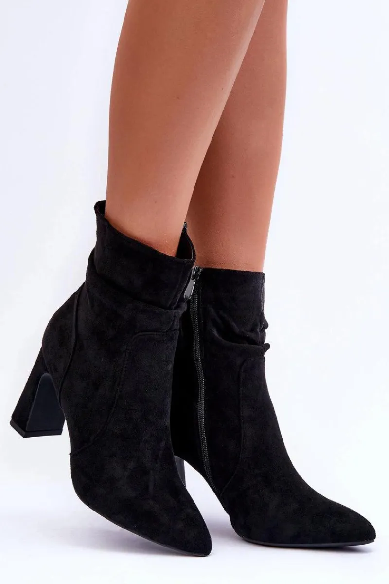 Botki Wiosenne|Botki Na Słupku>Boto Zamszowe Botki Na Słupku Czarne Mellamene