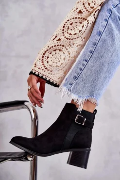 Hot Zamszowe Botki Na Słupku Czarne Vannes Damskie Botki Na Słupku|Czarne Botki