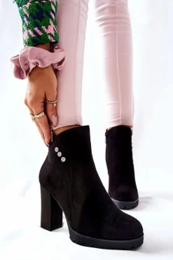 Hot Boto Zamszowe Botki Na Słupku Czarne Lagerlla