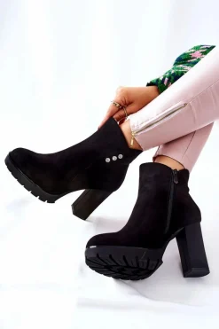 Hot Boto Zamszowe Botki Na Słupku Czarne Lagerlla