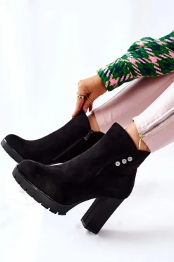 Hot Boto Zamszowe Botki Na Słupku Czarne Lagerlla