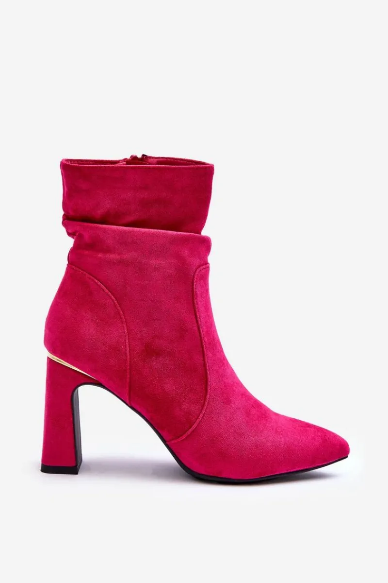 Hot Zamszowe Botki Na Słupku Fuksja Mellamene Damskie Botki Wiosenne|Botki Na Słupku