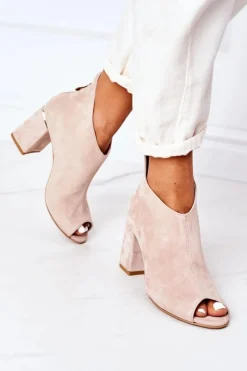 Botki Wiosenne|Botki Na Słupku>Boto Zamszowe Botki Na Słupku Lewski Shoes 3044 Beżowe