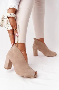 Clearance Boto Zamszowe Botki Na Słupku Z Wycięciem Exquisite 1243 Beżowe