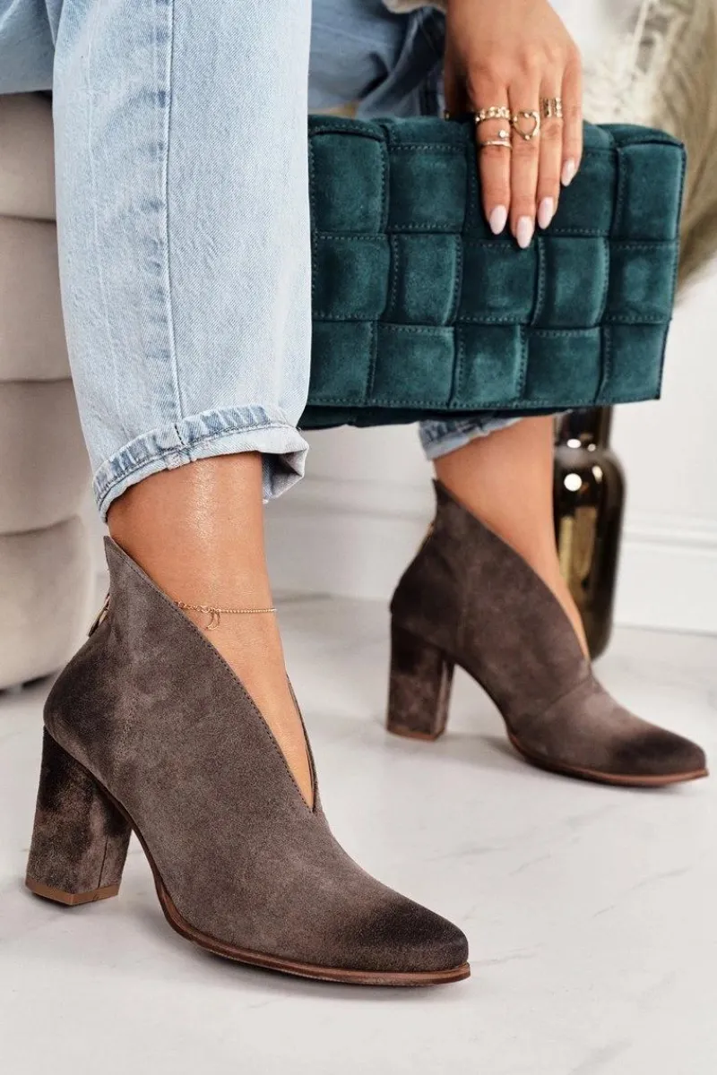 Discount Boto Zamszowe Botki Na Słupku Z Wycięciem Exquisite 1231 Cappuccino