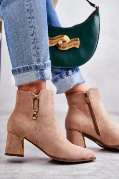 Discount Boto Zamszowe Botki Na Słupku Z Ozdobą Beżowe Erine